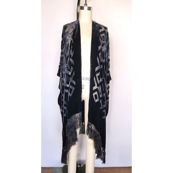 Crushed VELVET Fringed Duster Cloak Cape Flapper Shawl Piano - OS - Picture 10 of 10